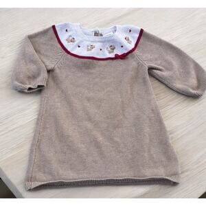Gymboree Toddler Girls Kitty Cat Heart Sweater dress Tan 6-12mo Bow